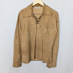 Vintage Suede Lace Up Shirt Jacket Mens 42 Tan Western Pullover